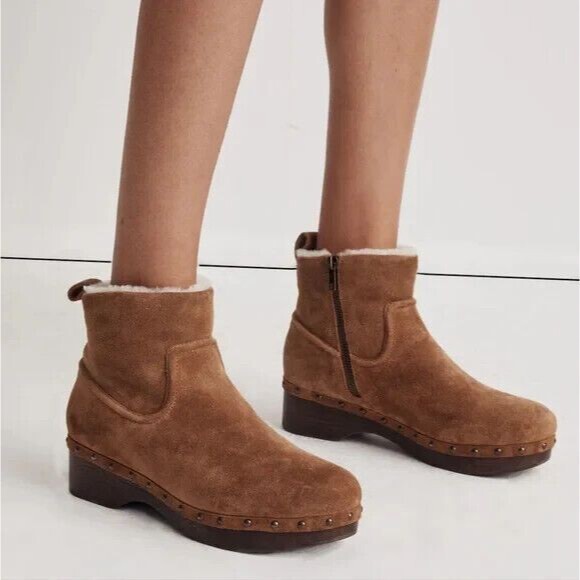 Madewell Women 5.5 Marceline Clog Boots Shearling Brown Suede Leather NEW! $258‎ - Picture 3 of 11